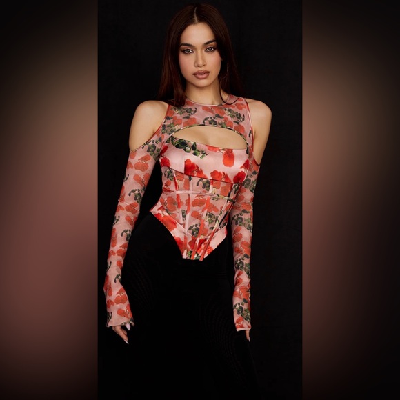 House of CB Tops - House of CB Red Floral Cutout Corset Top